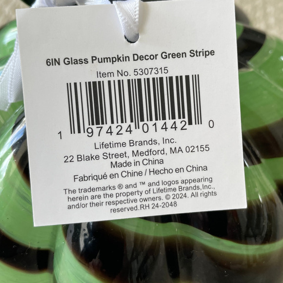 Mikasa Hand Blown Art Glass Pumpkin Black & Green Striped Halloween Fall Decor - Picture 4 of 5